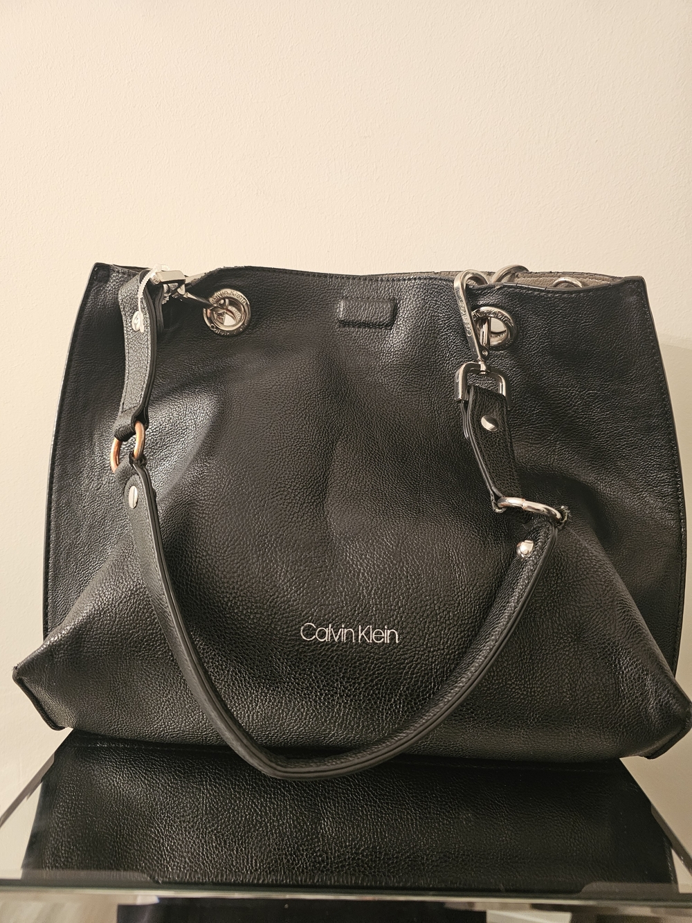 Calvin Klein Black Leather Tote Bag